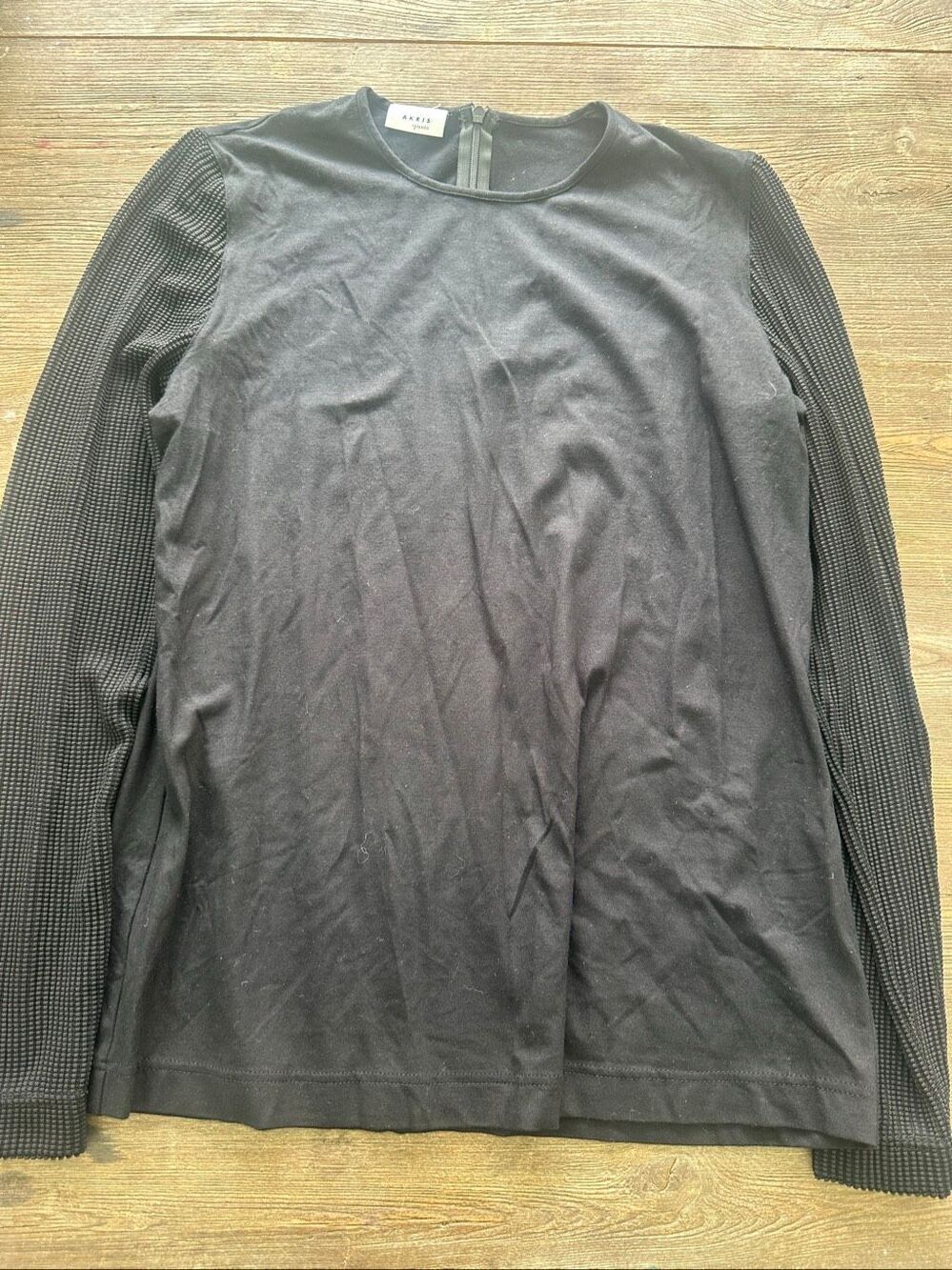 Akris Punto Black Mixed Media Knit Top Textured Long Sleeve Modal Stretch US 12